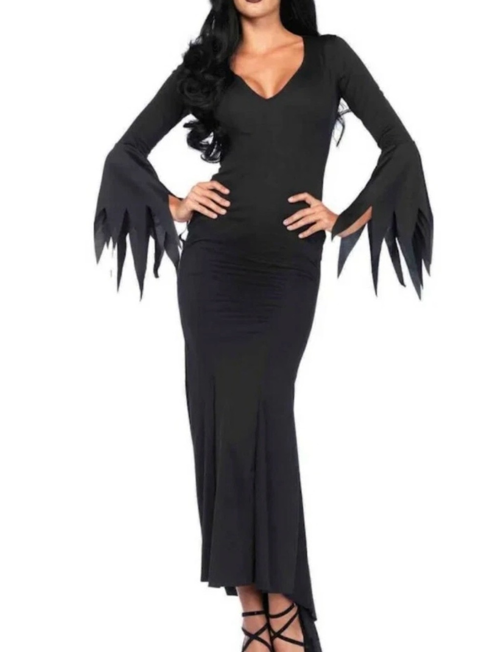 Leg Avenue goth Black Long Sleeve Elvira vampire Dress Jagged Bell Sleeves small